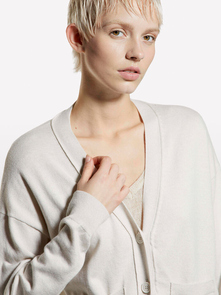 Dove gray oversize fit cardigan - women's cardigans - Beige | Sisley image number 4